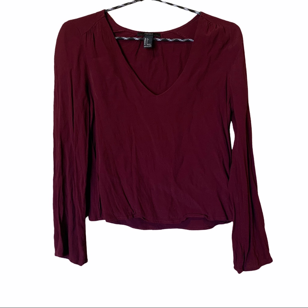 Forever 21 Longsleeve Burgundy Cropped Top Small
